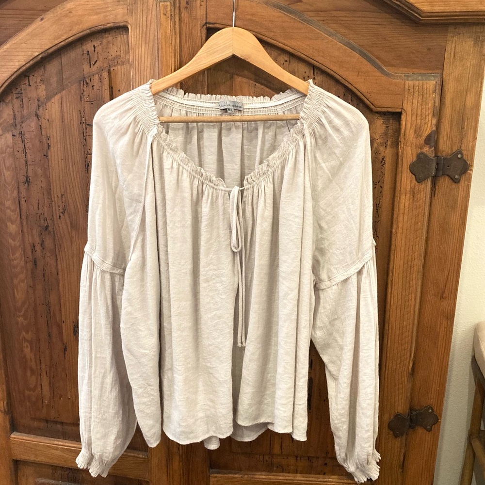 Cream Flowy Peasant Top with tie